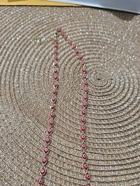 Gold-Tone Red Enamel Evil Eye Station Necklace